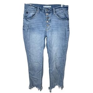 Kancan women’s buttonfly jeans light wash frayed hems size 28 ankle length